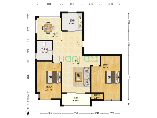 东平雅苑 2室2厅1卫 125平方