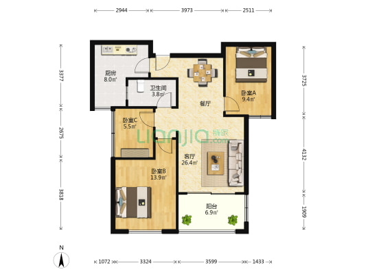 丰大国际 3室1厅1卫 88平方