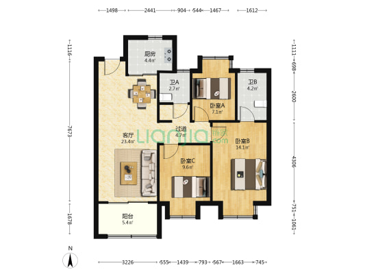 江宁孔雀城紫樾澜庭 3室1厅2卫 97平方