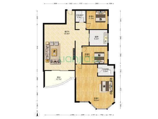 铁路分局高层住宅 3室1厅2卫 183平方