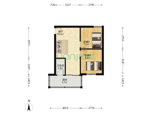 银沙横街11号 2室1厅1卫 43平方