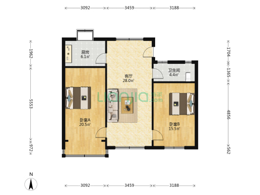 机电宿舍 2室1厅1卫 94平方