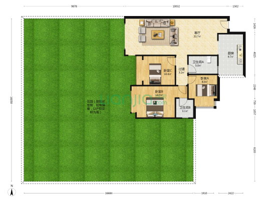 翡翠海棠湾 3室1厅2卫 90平方