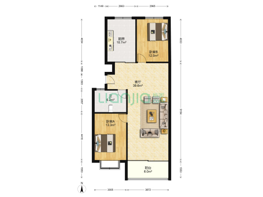 贵和苑碧水新城 2室1厅1卫 107平方