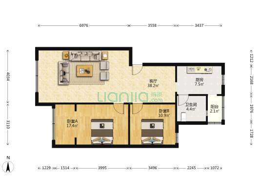 银杏苑(双流) 2室1厅1卫 98平方