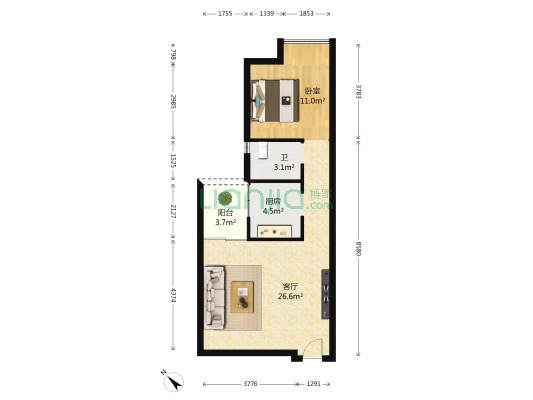 玉田坝高层住宅 1室1厅1卫 62平方