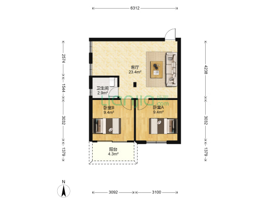 黎明新村荷园 2室1厅1卫 64平方