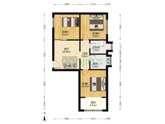 杨家巷 3室1厅1卫 68平方
