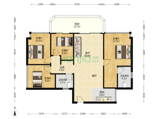 卓越晴熙云翠 4室1厅2卫 127平方