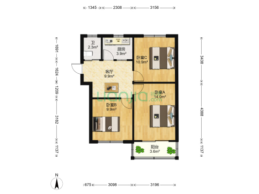 辕门新村南区 3室1厅1卫 65平方