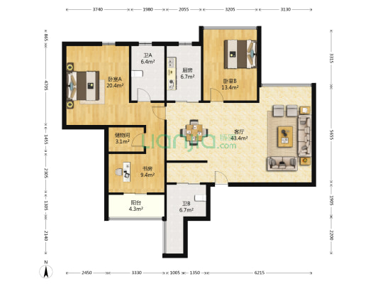 四季云顶 3室1厅2卫 135平方