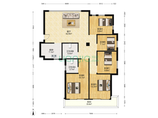 葡榕景苑 5室1厅2卫 165平方