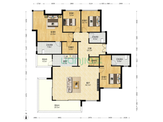 人居璟云庭 4室1厅3卫 203平方