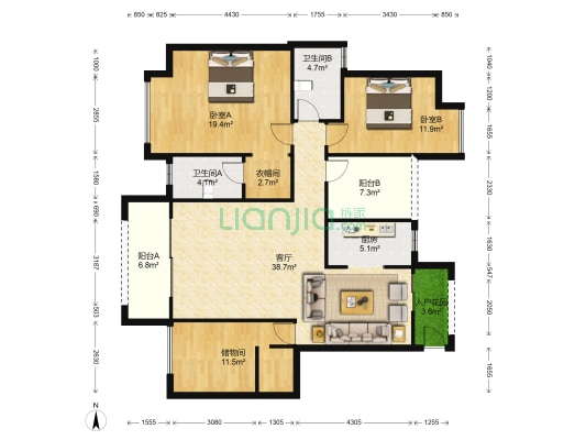 汇景御泉香山 2室1厅2卫 151平方
