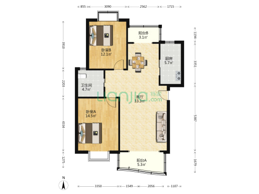 华高庭园 2室1厅1卫 96平方