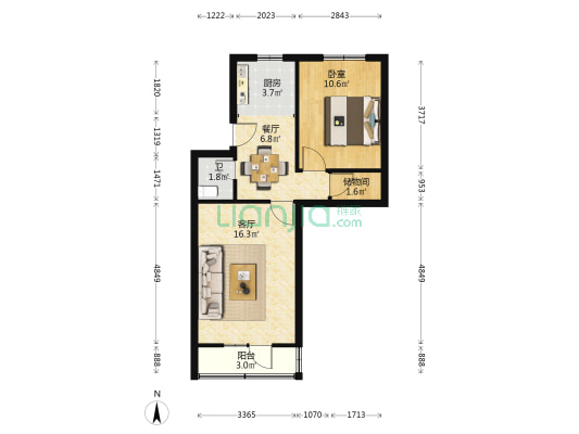 天华设计院 1室2厅1卫 47平方