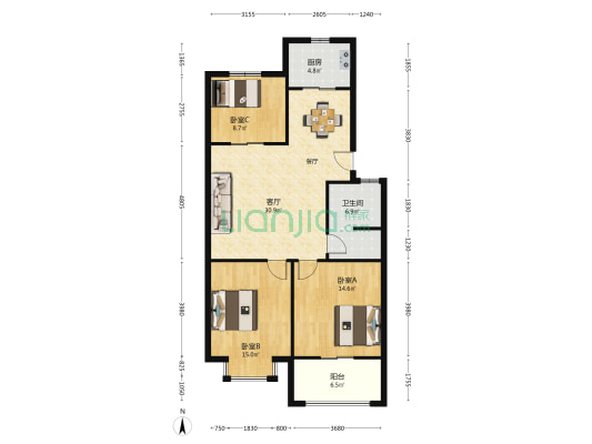 西苑华庭 3室1厅1卫 108平方