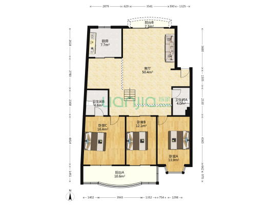 玫瑰新苑 3室1厅2卫 133平方