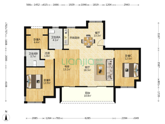 友邦皇家公馆三期 4室2厅2卫 123平方