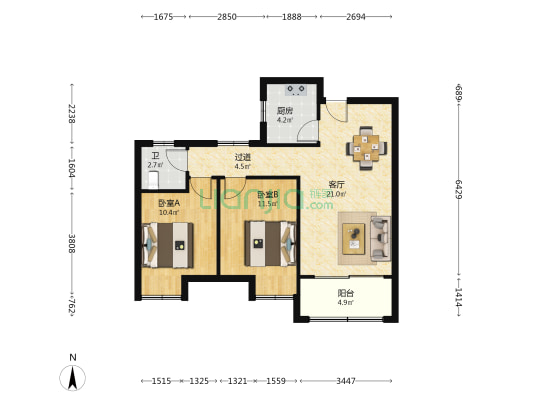 颜湾家园 2室1厅1卫 85平方
