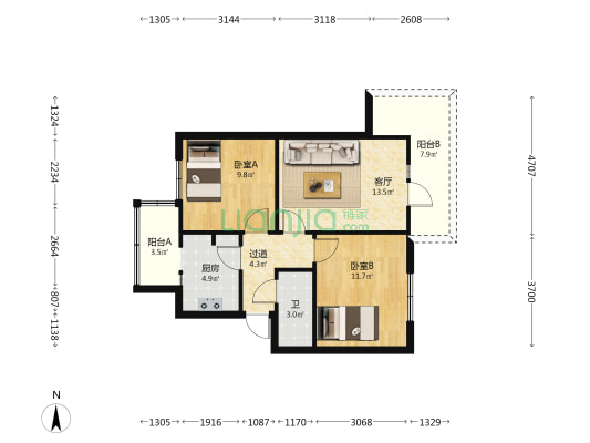 昆明供电局职工宿舍（康宁巷） 2室1厅1卫 60平方