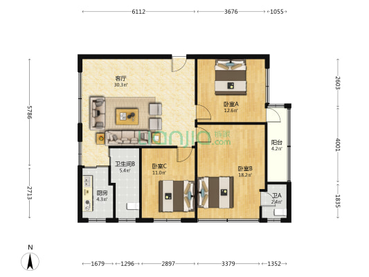 警察公寓 3室1厅2卫 113平方
