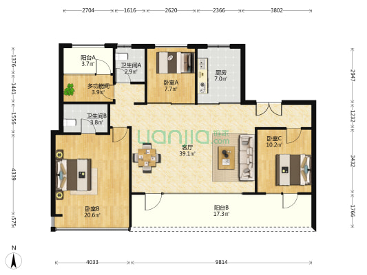 青岛润府 4室1厅2卫 143平方