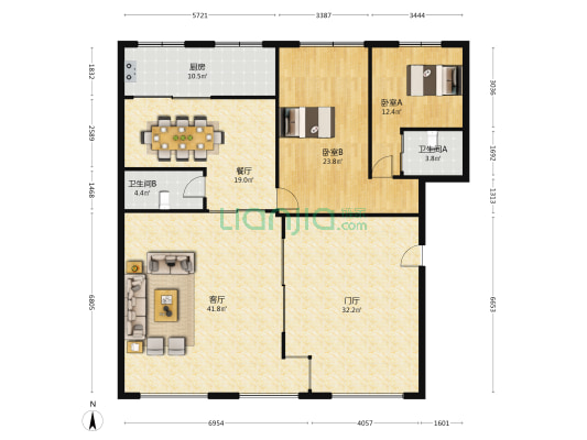 大桥路 2室2厅2卫 160平方