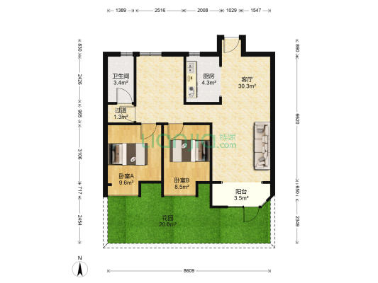 坤达祥龙城 2室1厅1卫 84平方