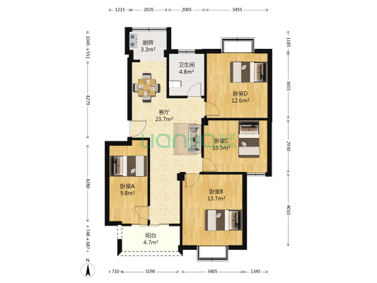 戴家新村 4室1厅1卫 97平方