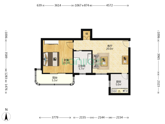 九州花苑 1室1厅1卫 73平方