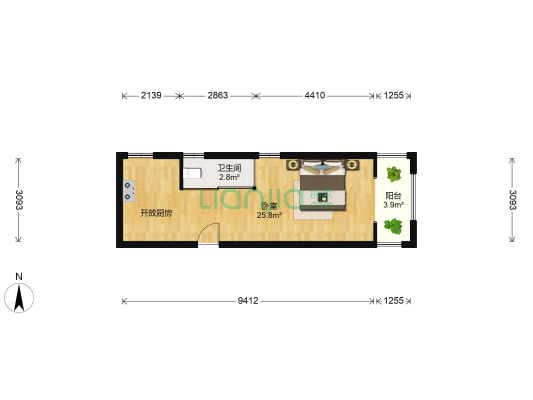 祥生柏景湾学府 1室0厅1卫 43平方