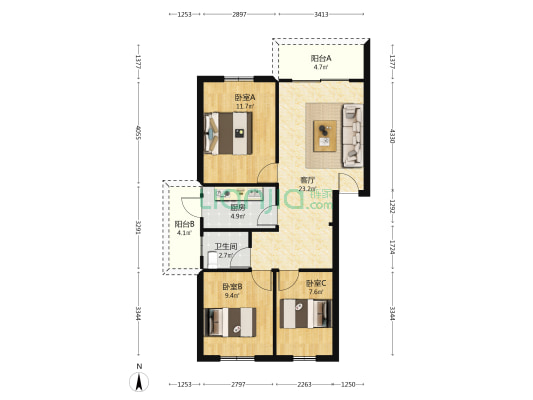 怡兴花园(新澳大道一街) 3室1厅1卫 86平方