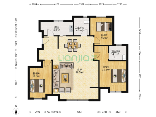 中欧金茂墅东一区 3室1厅2卫 132平方