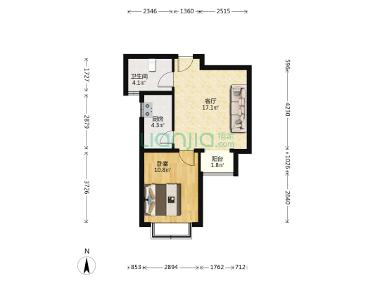 官悦欣园A区 1室1厅1卫 59平方
