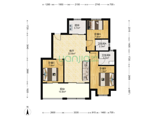 悠步临湖花园 3室1厅2卫 89平方