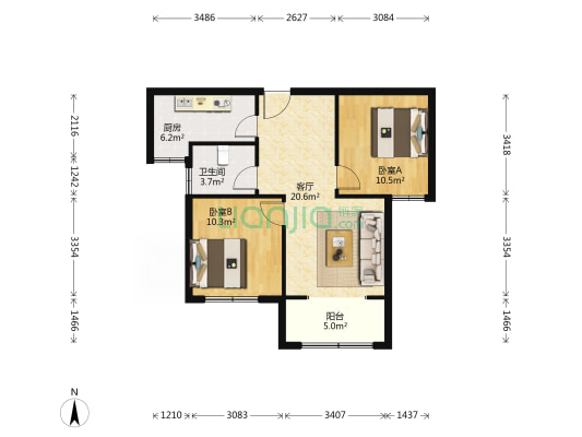荣盛观澜悦居 2室1厅1卫 87平方