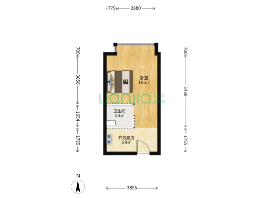 宝龙公寓 1室0厅1卫 45平方