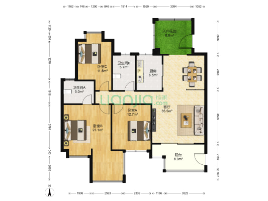 世纪城龙泉苑西区 3室1厅2卫 141平方