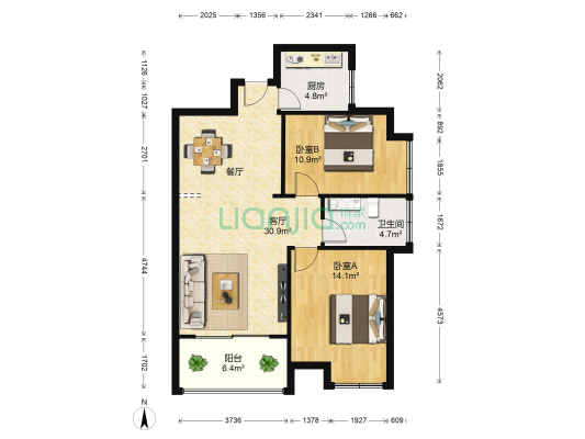 东港绿洲 2室1厅1卫 94平方