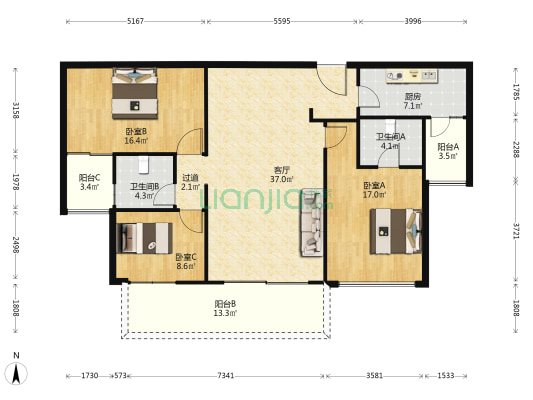 金绣铭座 3室1厅2卫 144平方