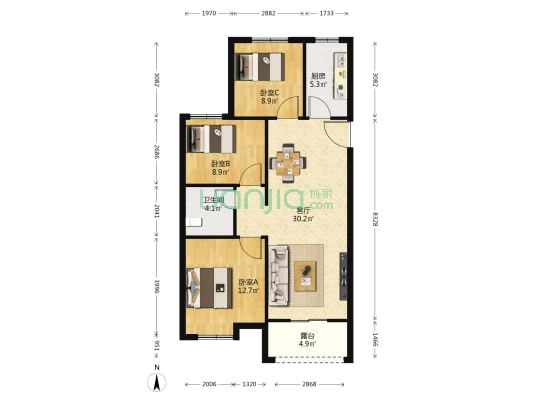 保利城和悦小区 3室1厅1卫 100平方