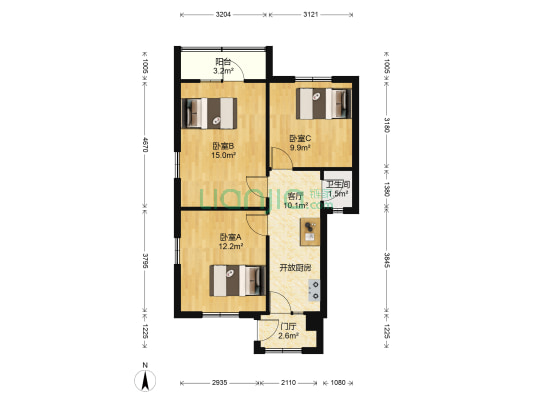 西二道街43号 3室1厅1卫 63平方