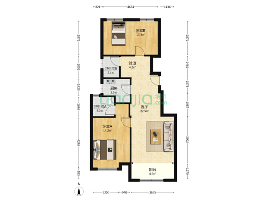 石榴玉兰湾 2室1厅2卫 89平方
