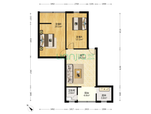 花市巷86号 2室1厅1卫 73平方