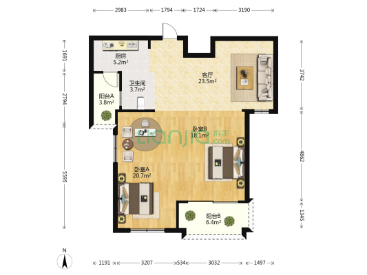 阳光尊邸 2室1厅1卫 86平方