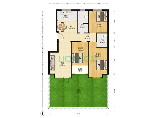 御景苑 3室2厅2卫 120平方
