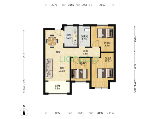 正商汇航佳苑 3室1厅1卫 91平方