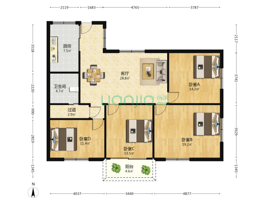 和家锦园 4室1厅1卫 123平方