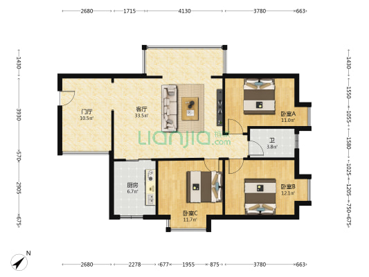 美的年华 3室1厅1卫 98平方